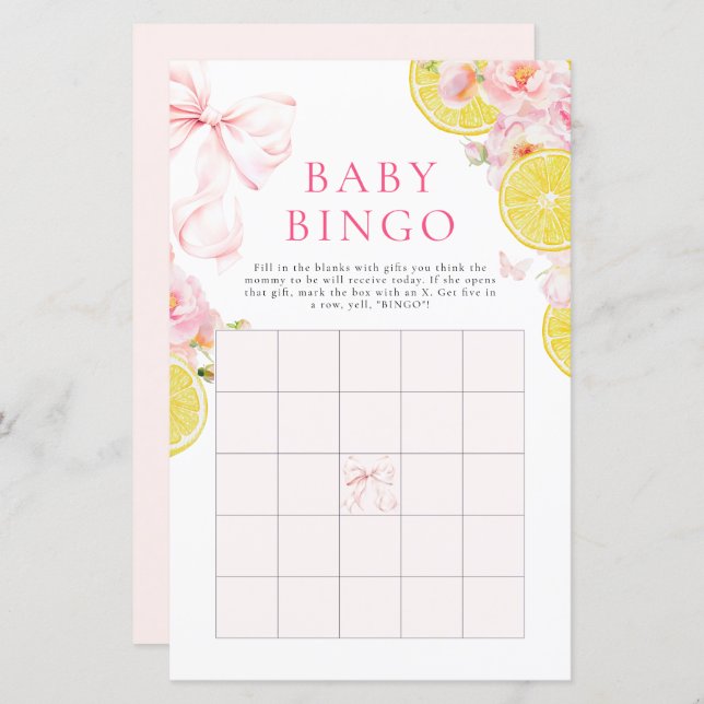 Citrus Bow Girl Baby Shower Gift Bingo Game (Front/Back)