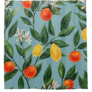 Citrus Branches: Watercolor Ornamental Pattern Shower Curtain