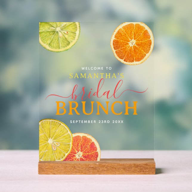 Citrus Bridal Brunch Lemon Orange Bridal Shower Acrylic Sign (Neutral)