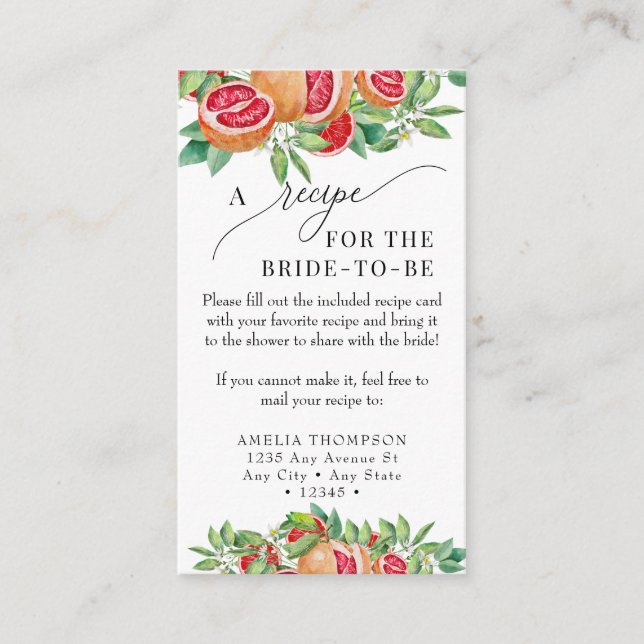Citrus | Bridal  Recipe Request Enclosure Card (Front)