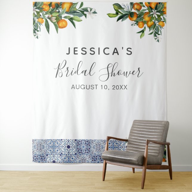 Citrus Bridal Shower Backdrop Photo booth Tapestry (In Situ)