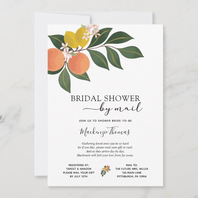 Citrus Bridal Shower by Mail Invitation (Front)