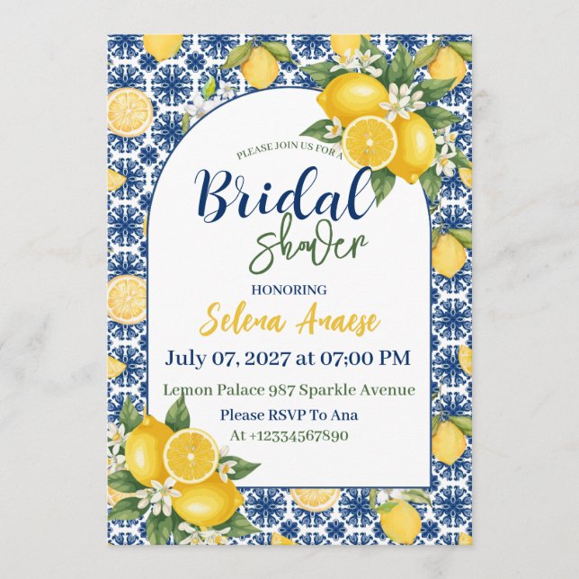 Citrus Bridal Shower Invitation Card (Front)