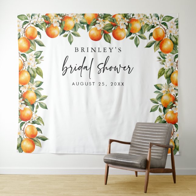 Citrus Bridal Shower Photo Backdrop Orange Blossom Tapestry (In Situ (Horizontal))
