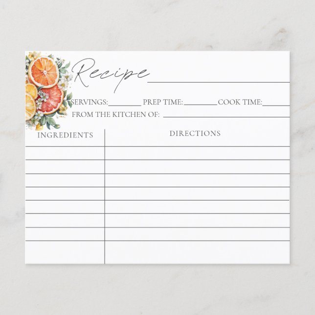 Citrus Bridal Shower Recipe Cards (Front)