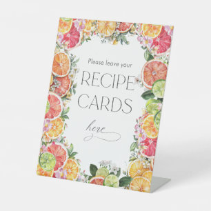 Citrus Bridal Shower Recipe Cards Pedestal Sign
