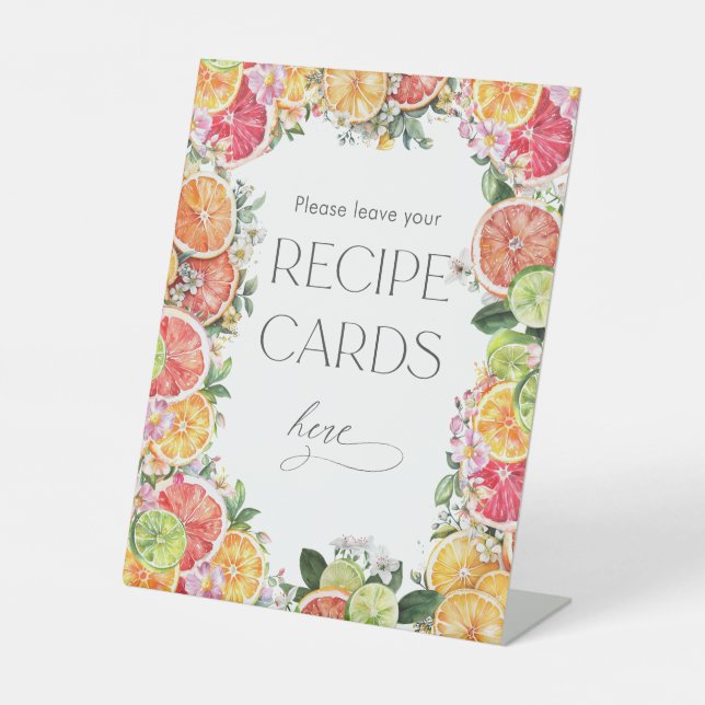 Citrus Bridal Shower Recipe Cards  Pedestal Sign (Front)
