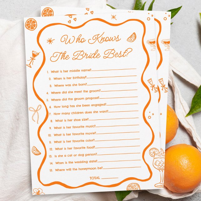 Citrus Bridal Shower Who Knows Bride Game Card (Creator Uploaded)