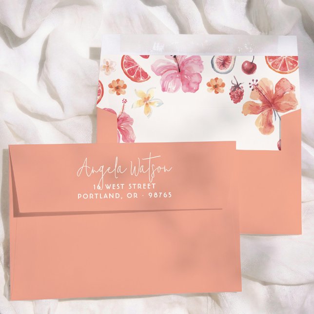 Citrus Calligraphy Bridal Shower Return Address Envelope (Creator Uploaded)