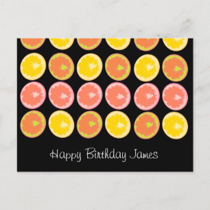 Citrus Candy Lemon Fruit Pattern Black Postcard