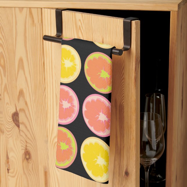 Citrus Candy Lemon Pattern Black  Tea Towel (Thirds Fold)