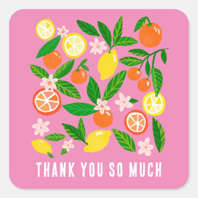 Citrus Celebration Custom BABY SHOWER Thank You Square Sticker (Front)