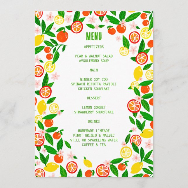 Citrus Celebration CUSTOM Bold Summer LEMON LIME Menu (Front)