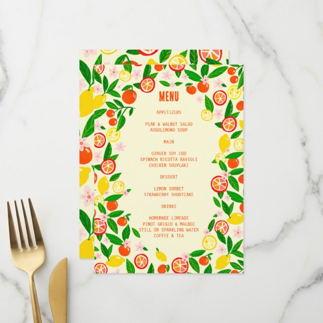 Citrus Celebration CUSTOM Bridal Summer Fruit Menu (Front/Back In Situ)