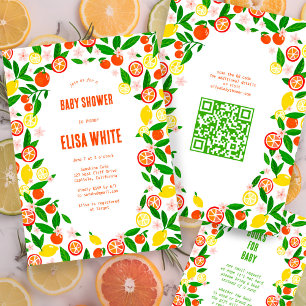 Citrus Celebration CUSTOM QR Code BABY SHOWER Invitation