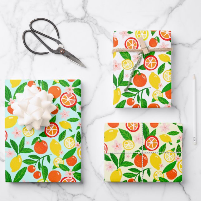 Citrus Celebration Lovely Lemons Awesome Oranges  Wrapping Paper Sheet (Front)
