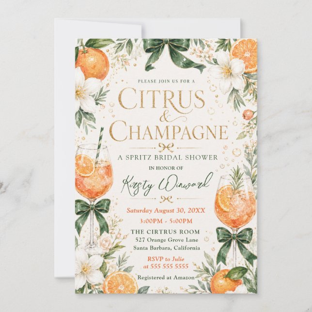 Citrus Champagne Bridal Shower Invitation (Front)