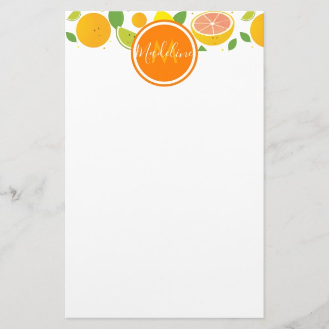 Citrus Characters Leaf Pattern Name Initial Stationery (Front)