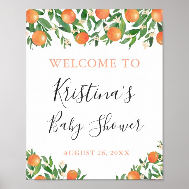 Citrus Charcoal Little Cutie Baby Shower Welcome Poster (Front)