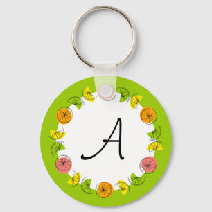 Citrus Circle Green Monogram  double-sided Key Ring