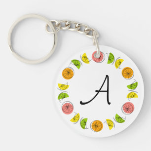 Citrus Circle  Monogram keychain double-sided