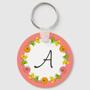 Citrus Circle Pink Monogram double-sided Key Ring