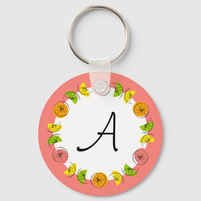 Citrus Circle Pink Monogram double-sided Key Ring (Front)