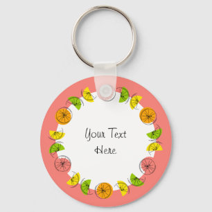 Citrus Circle Pink Text aluminum double-sided Key Ring