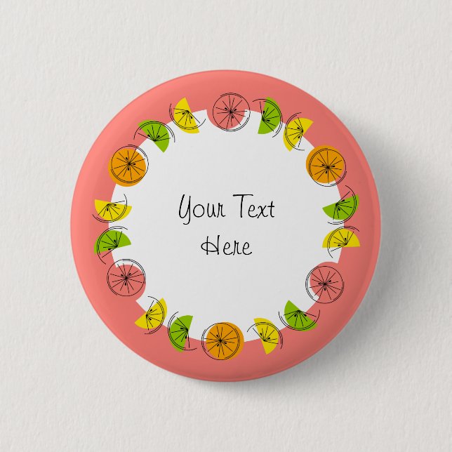 Citrus Circle Pink Text button round (Front)