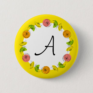 Citrus Circle Yellow Monogram button round