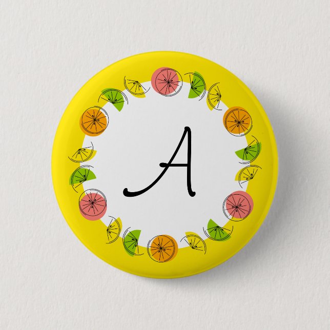 Citrus Circle Yellow Monogram button round (Front)