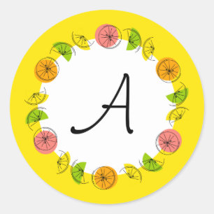 Citrus Circle Yellow Monogram sticker round