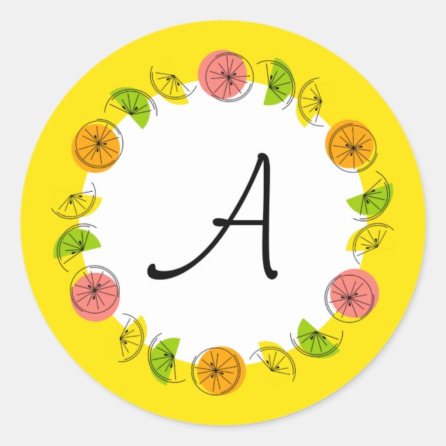 Citrus Circle Yellow Monogram sticker round (Front)