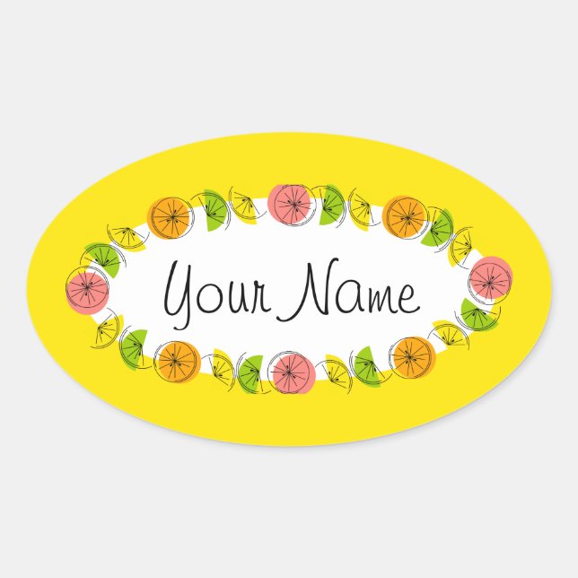 Citrus Circle Yellow Name sticker round (Front)
