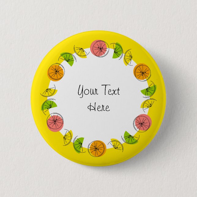 Citrus Circle Yellow Text button round (Front)