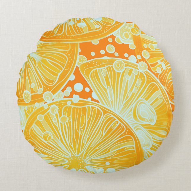 Citrus Cocktail: Sparkling Water Pattern Round Cushion (Front)