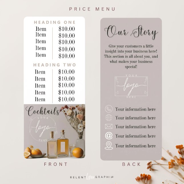 Citrus | Cocktails | Boho Flowers | Pricing Menu (Creator Uploaded)