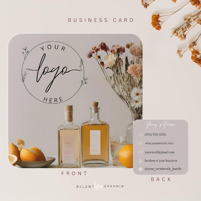 Citrus | Cocktails | Boho Flowers Square Business Card (Creator Uploaded)