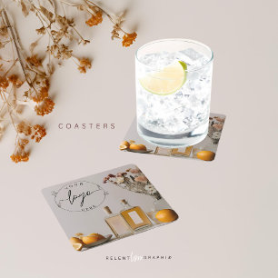Citrus   Cocktails   Boho Flowers Square Paper Coaster