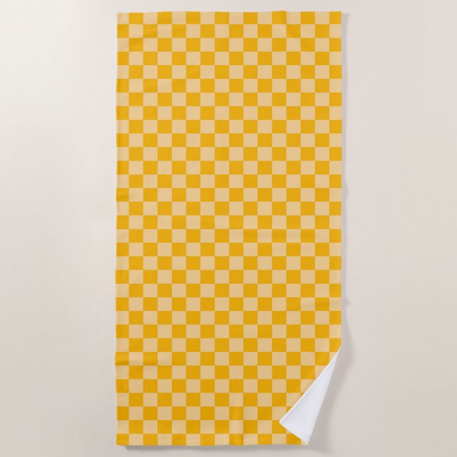 Citrus cream checkered board pattern beach towel (Front)