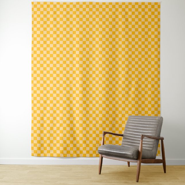 Citrus cream checkered board pattern tapestry (In Situ)