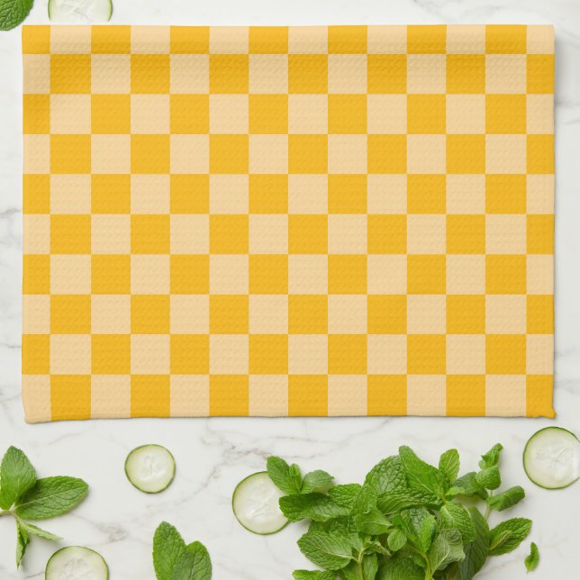 Citrus cream checkered board pattern tea towel (Folded)