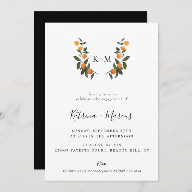 Citrus Crest Monogram Engagement Party Invitation (Front/Back)