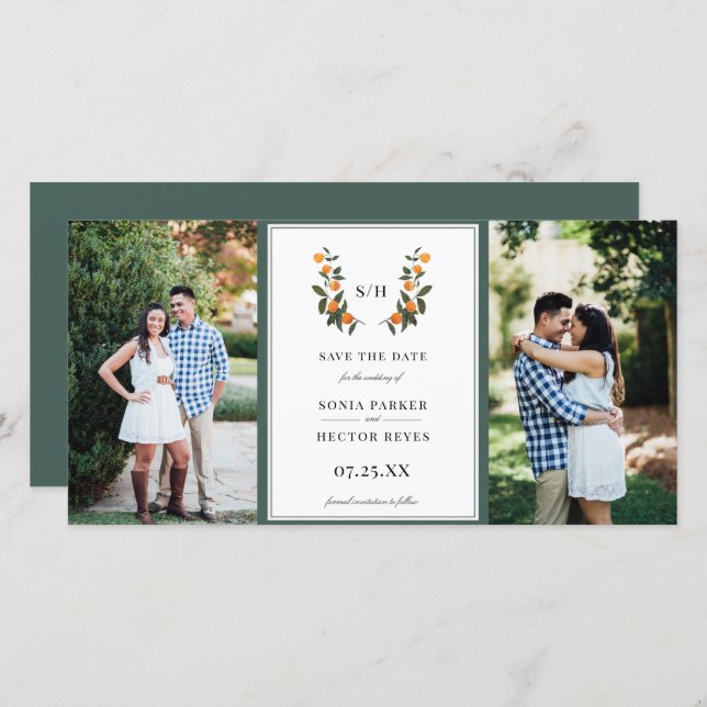Citrus Crest Monogram Photo Save The Date (Front/Back)