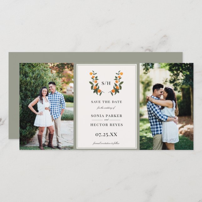 Citrus Crest Monogram Photo Save The Date (Front/Back)