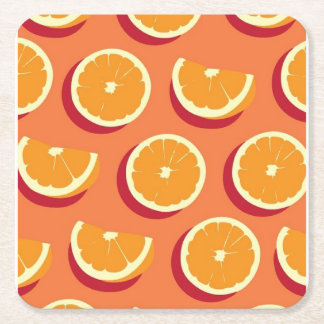"Citrus Delight: Vibrant Orange Fruit Print Teacoa Square Paper Coaster