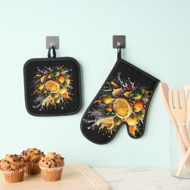 Citrus Explosion Oven Mitt & Pot Holder Set (Insitu(Hanging))
