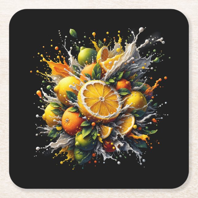 Citrus Explosion Square Paper Coaster (Front)