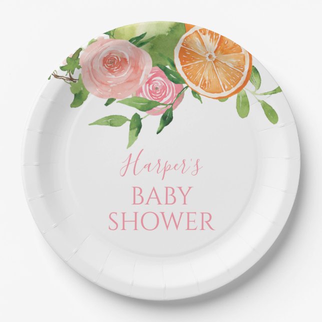 Citrus Floral Baby Shower Paper Plate (Front)