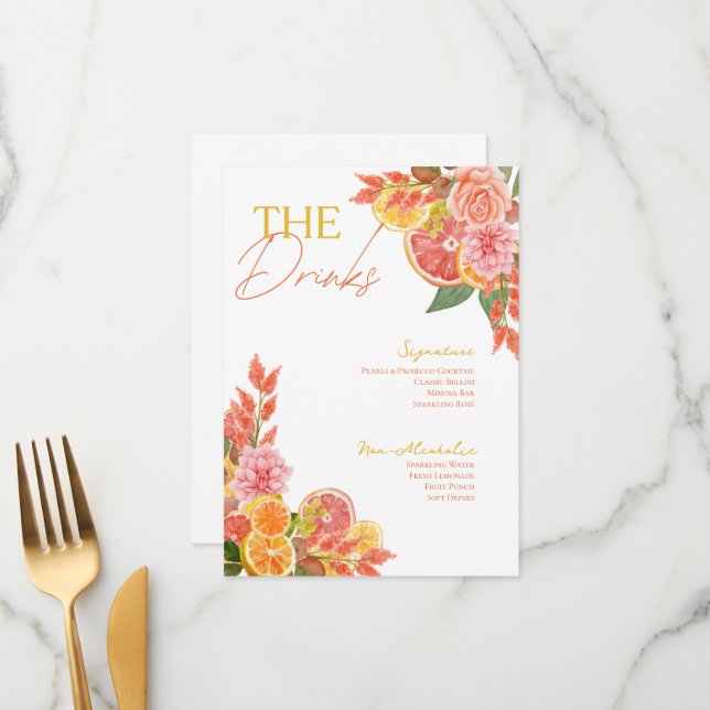Citrus Floral Bridal Shower Drinks Menu (Front/Back In Situ)